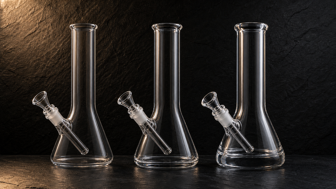 Glass thickness comparison — three bongs of varying glass weights