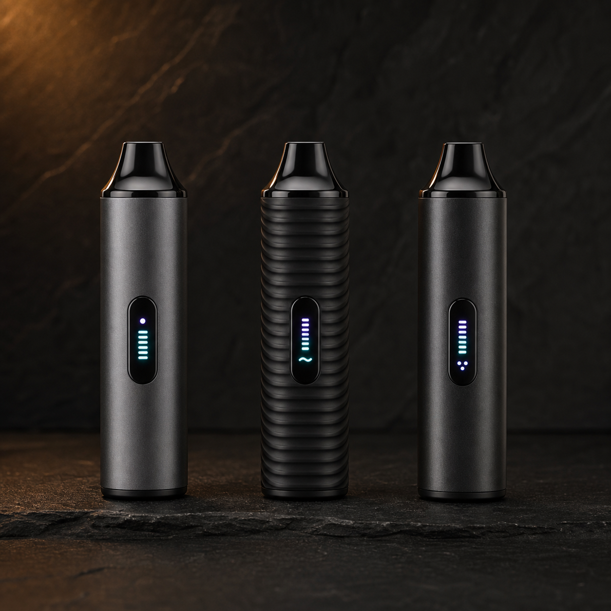 Modern dry herb vaporizers on slate