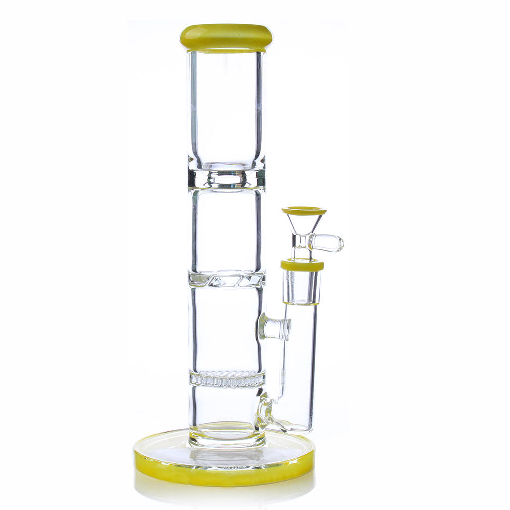 Candy-colored yellow glass 10-inch straight tube dab rig, 14mm – Online Smoke and Vape