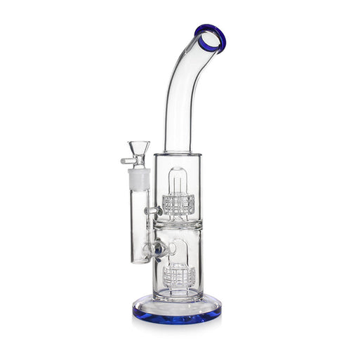 Dark blue 14-inch double matrix perc oil dab rig, 18mm female – Online Smoke and Vape