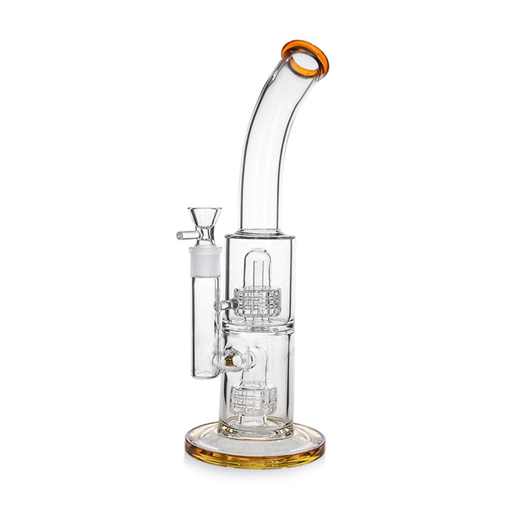Yellow 14-inch double matrix perc oil dab rig, 18mm female – Online Smoke and Vape