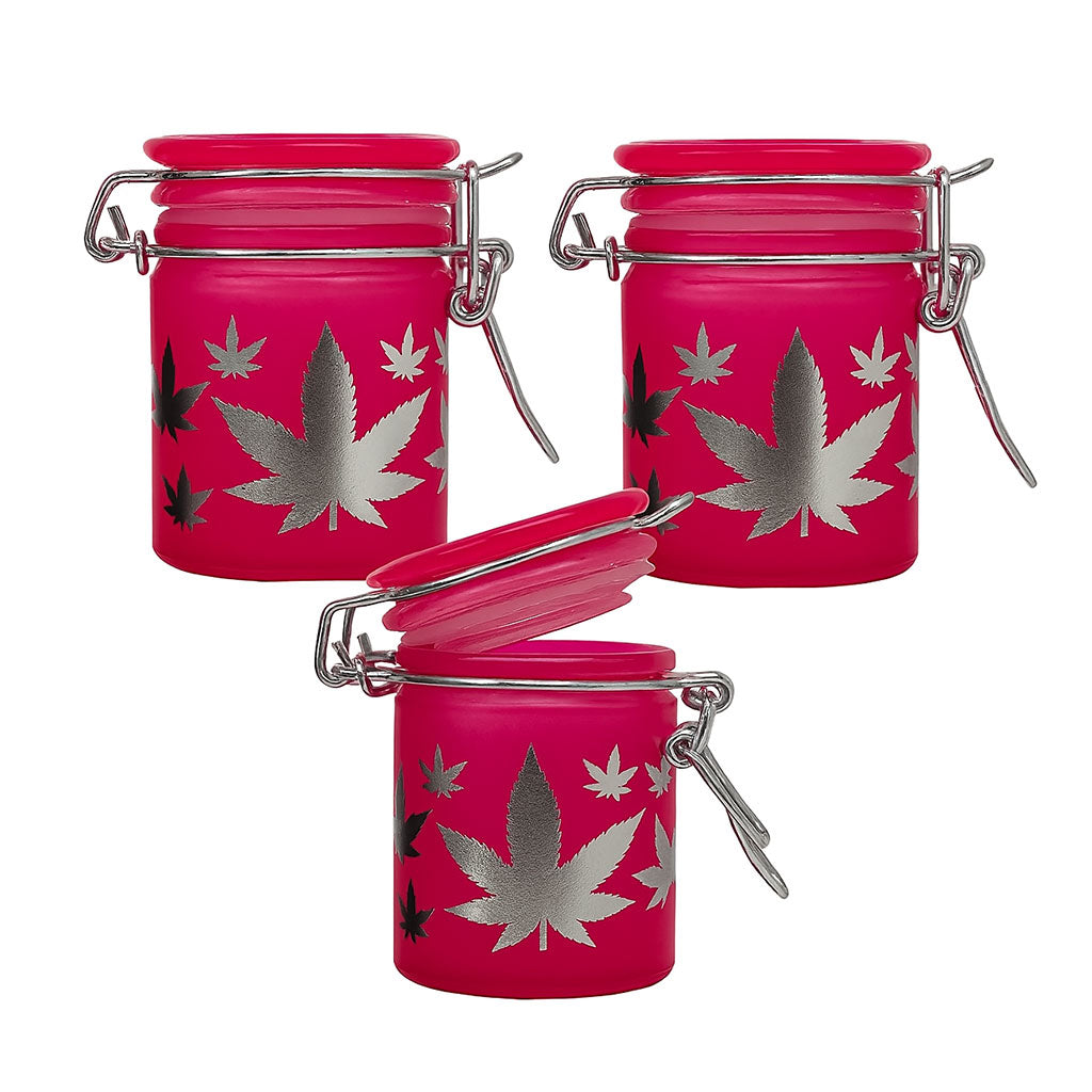 Pink silver-leaves stash jars, 3-pack, 2.5 inch – Online Smoke and Vape