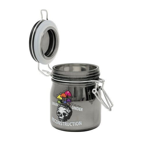 Grey Brain Under Reconstruction stash jar, open lid view – Online Smoke and Vape