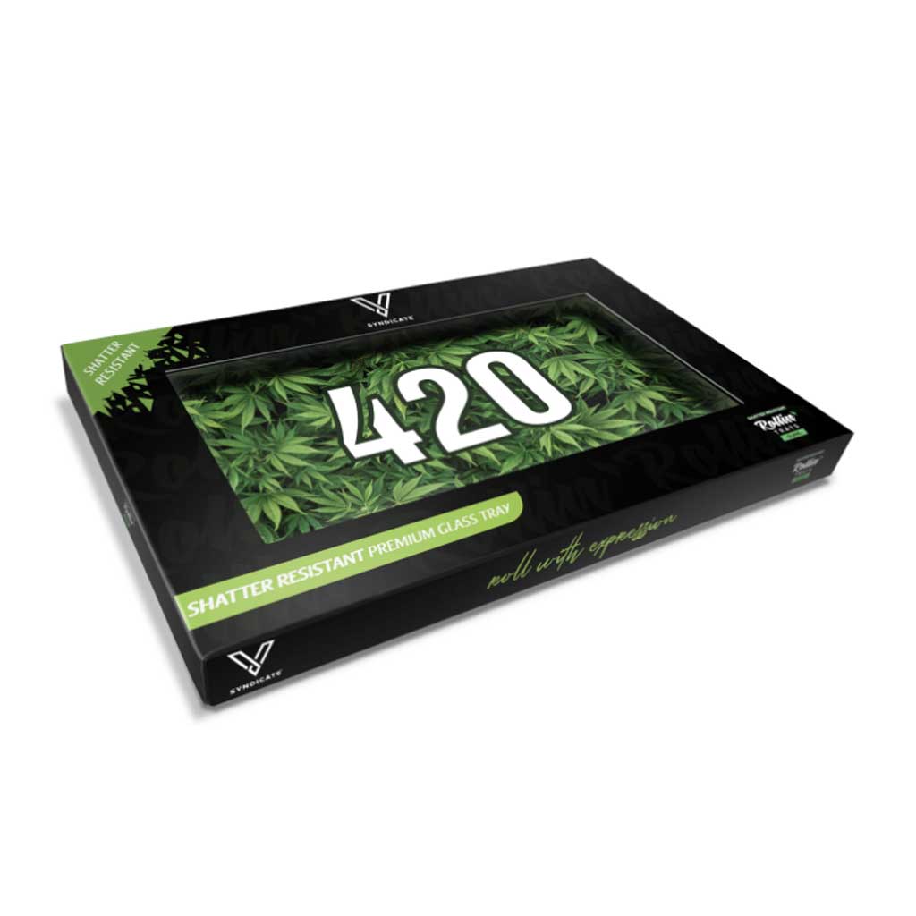 Green 420 glass rolling tray in retail box – Online Smoke and Vape