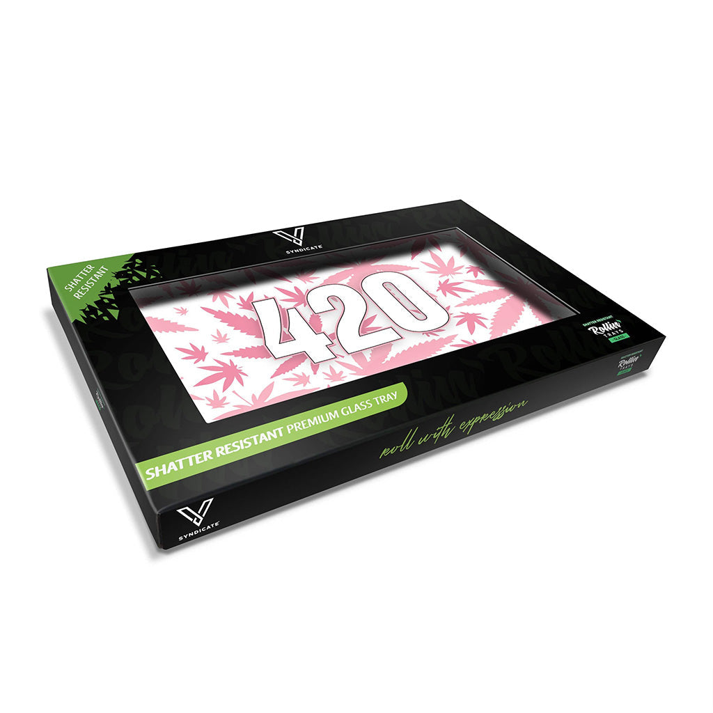 Pink 420 glass rolling tray in retail box – Online Smoke and Vape
