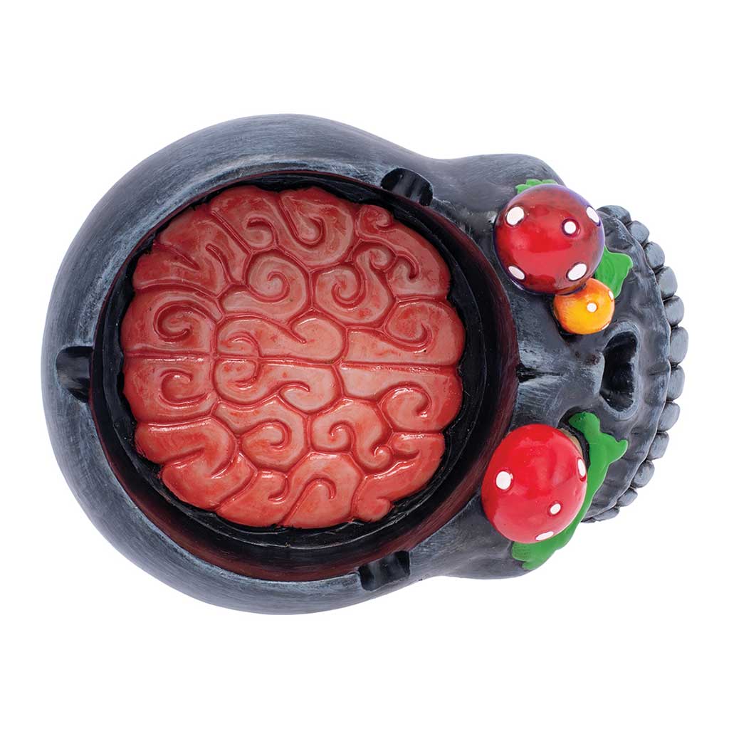 Black skull pink brain mushroom-eyes resin ashtray, top view – Online Smoke and Vape