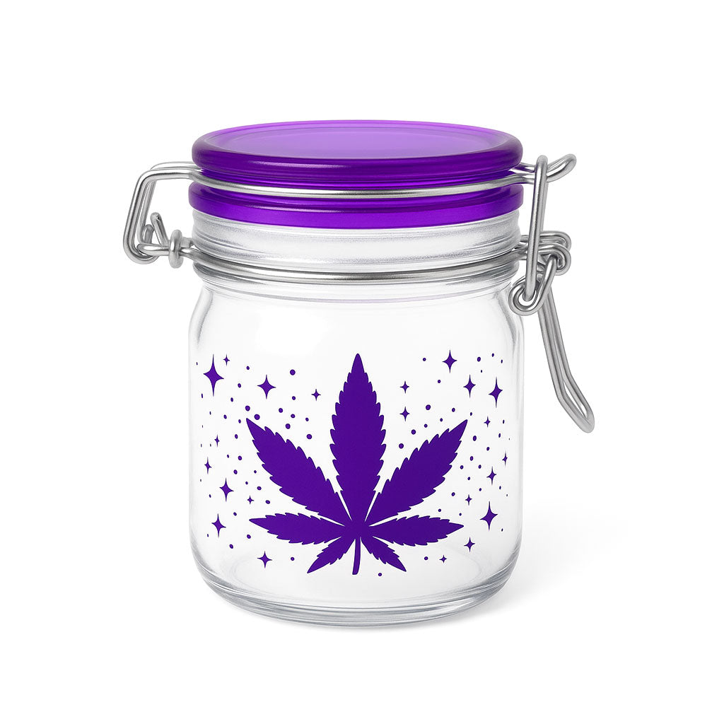 Silver and purple leaf galaxy airtight glass stash jar, medium – Online Smoke and Vape