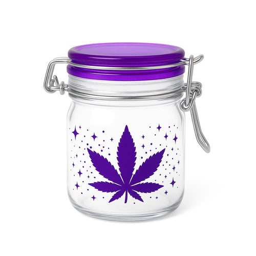 Silver and purple leaf galaxy airtight glass stash jar, medium – Online Smoke and Vape