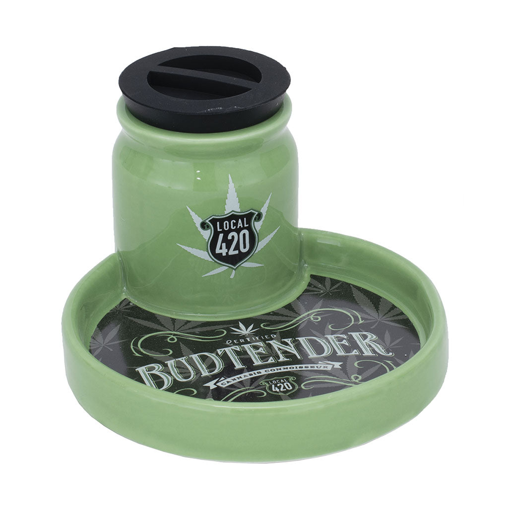 Fujima 6-inch Budtender ceramic stash tray with green jar – Online Smoke and Vape