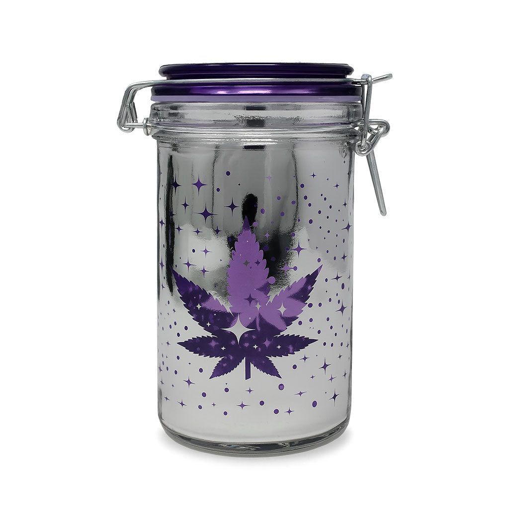 Silver and purple leaf galaxy airtight glass stash jar, 6 inch – Online Smoke and Vape
