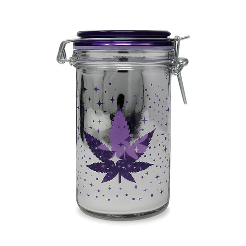 Silver and purple leaf galaxy airtight glass stash jar, 6 inch – Online Smoke and Vape