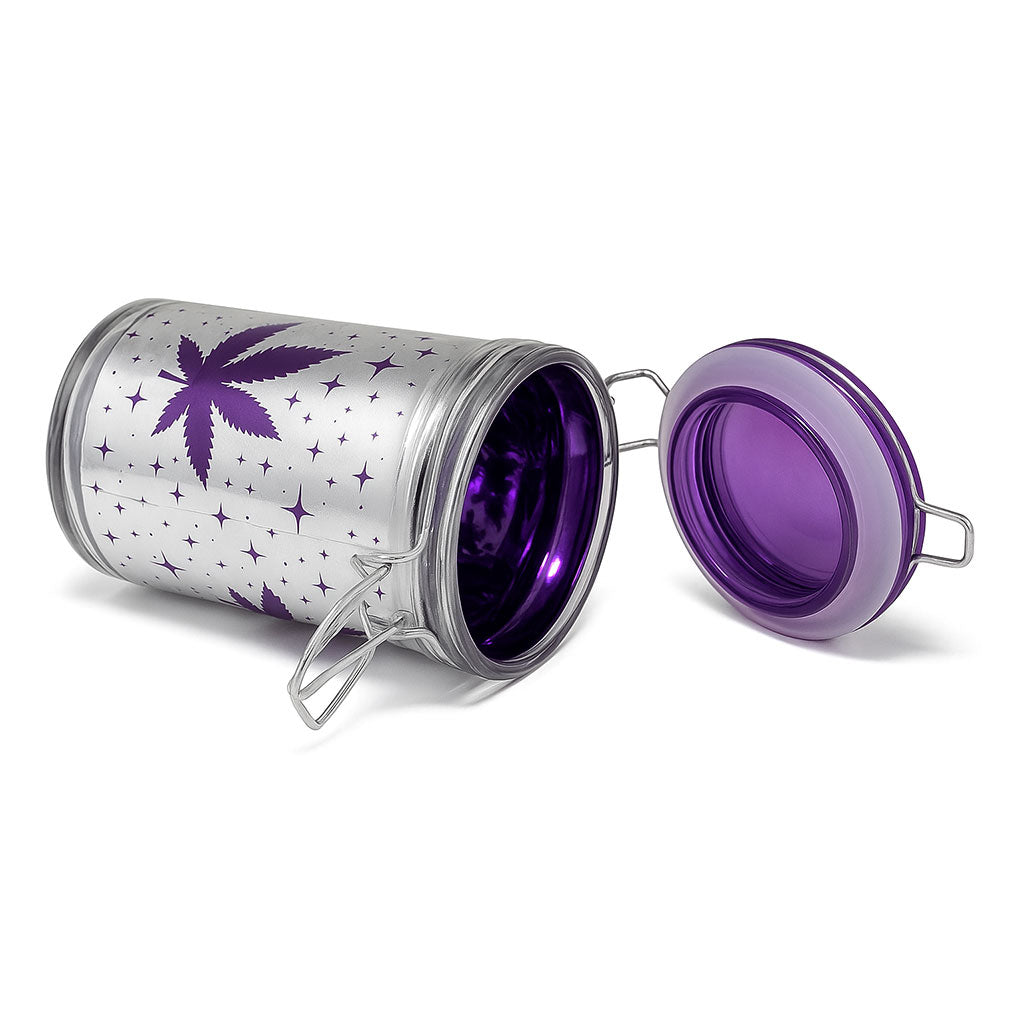 Purple leaf galaxy XL stash jar, lying open lid – Online Smoke and Vape