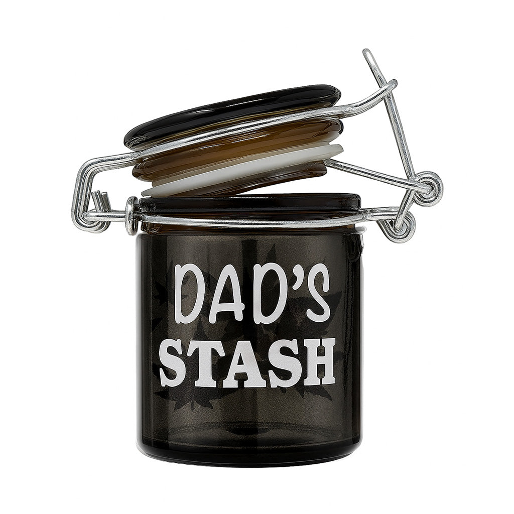 Dad's Stash glass storage jar, tilted lid – Online Smoke and Vape