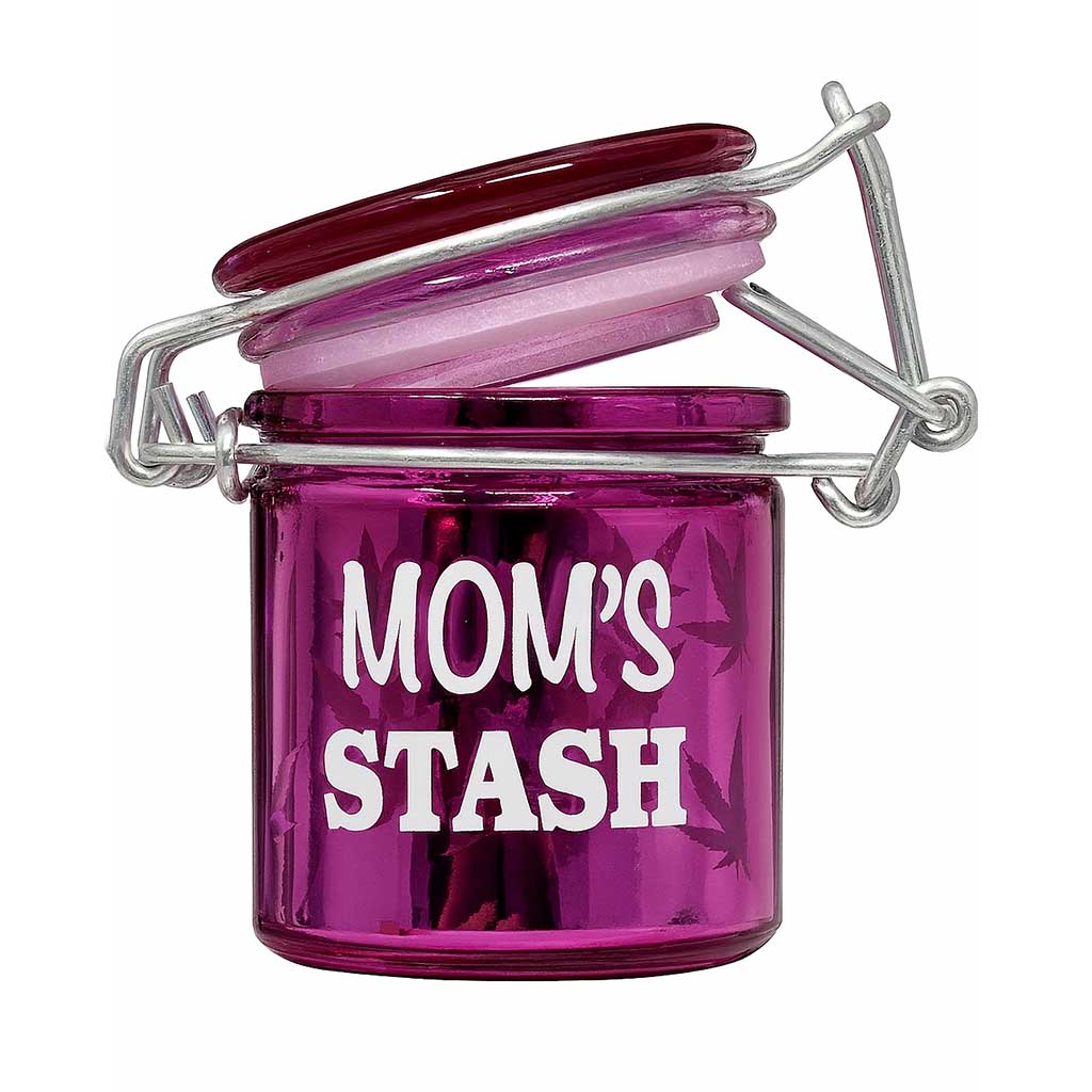 Pink Mom's Stash glass jar, slightly open – Online Smoke and Vape
