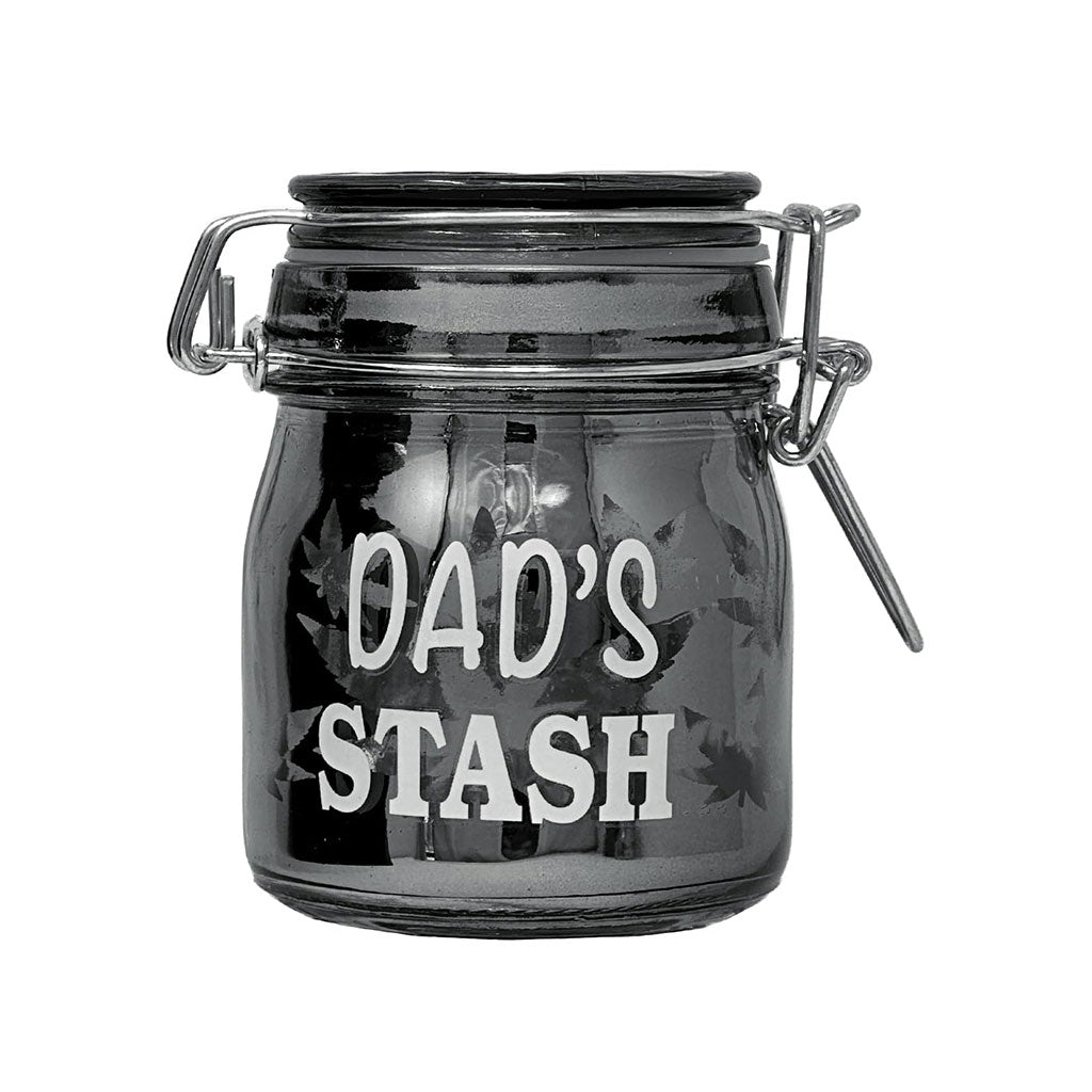 Dad's Stash glass storage jar, closed front view – Online Smoke and Vape