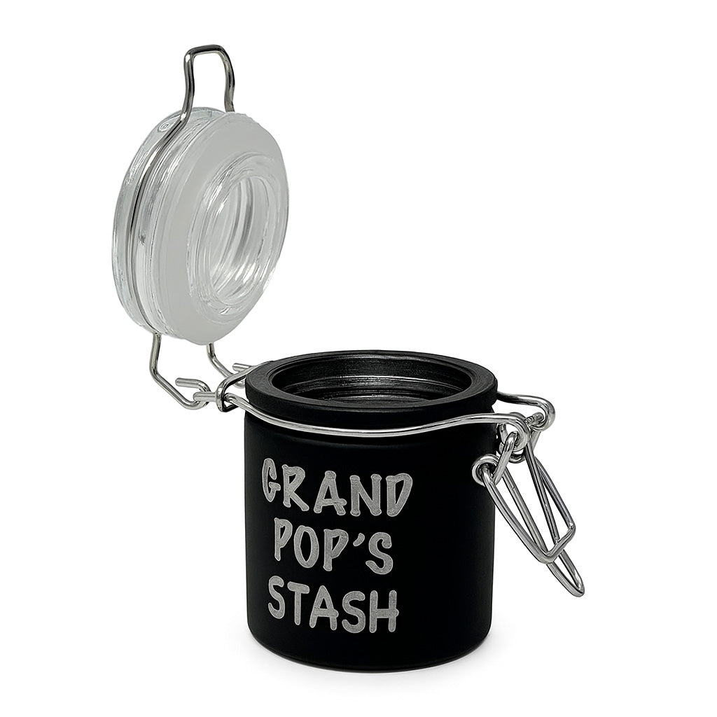 Grandpop's Stash glass jar, open lid – Online Smoke and Vape