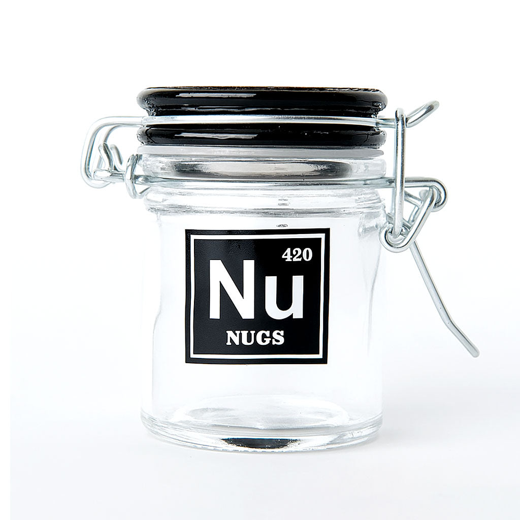 Clear airtight glass Nugs periodic-symbol storage jar – Online Smoke and Vape
