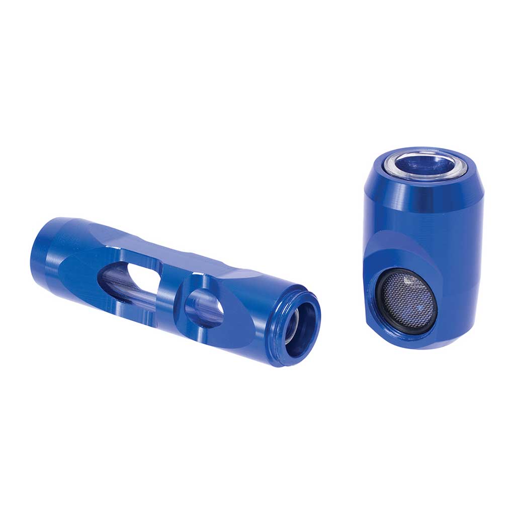 Blue aluminum glass smoking pipe, side view – Online Smoke and Vape