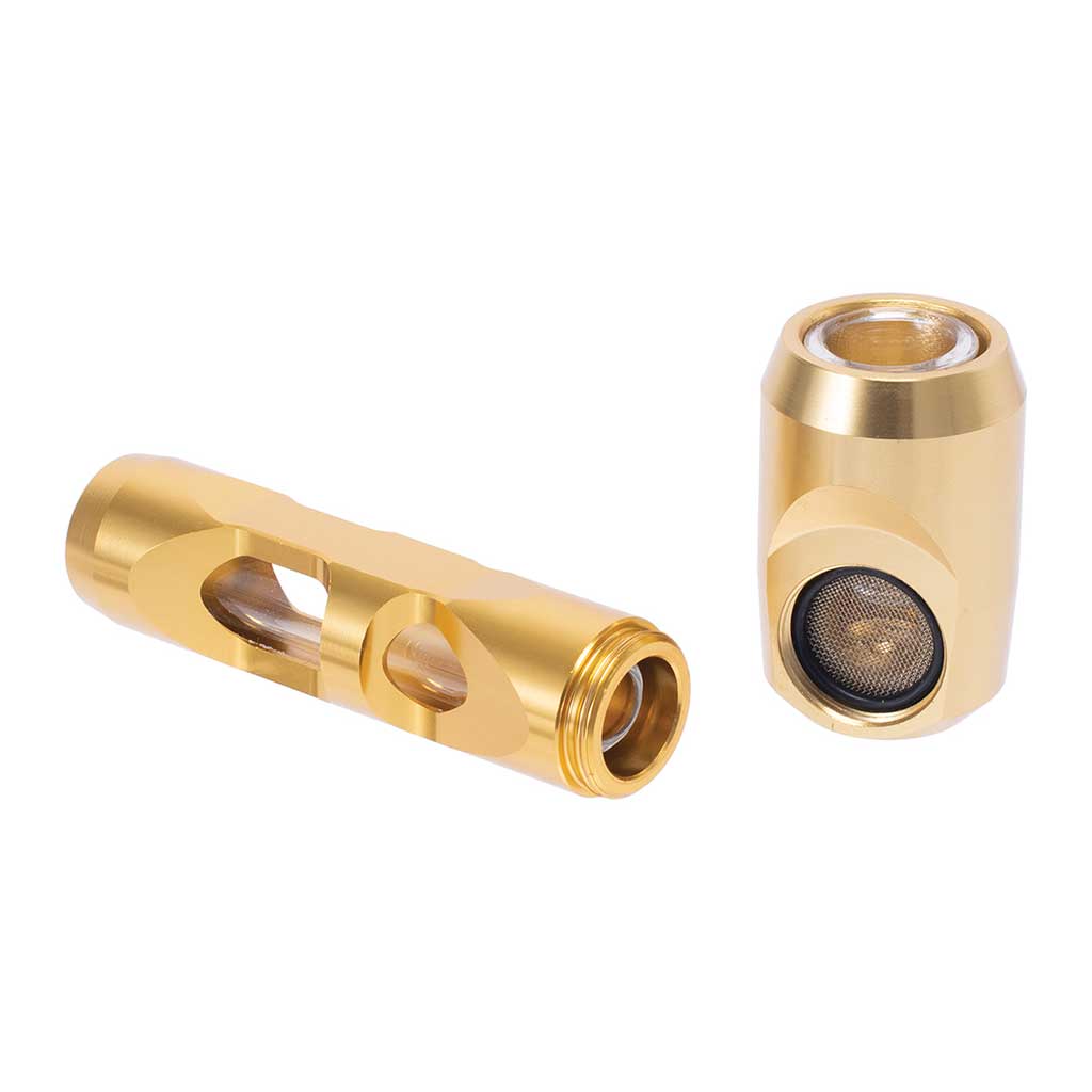 Gold aluminum glass smoking pipe, side view – Online Smoke and Vape
