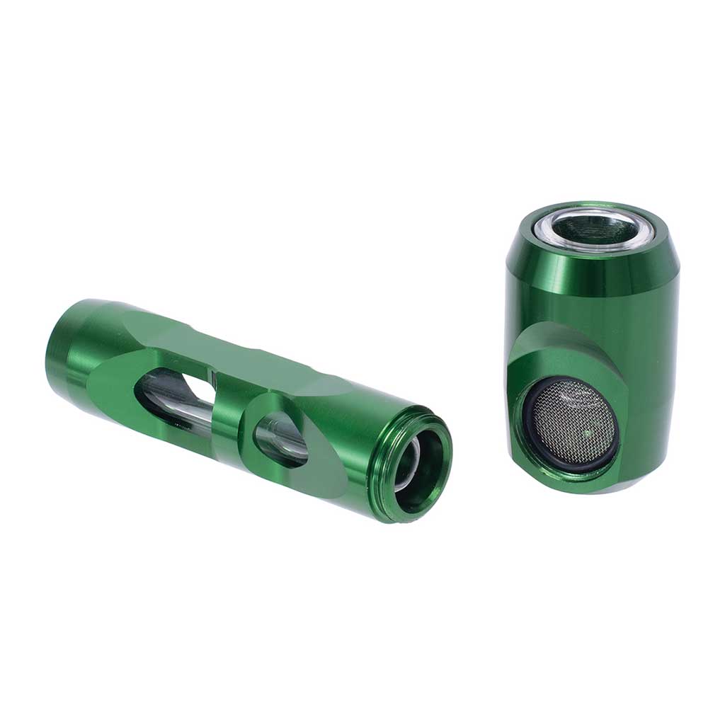 Green aluminum glass smoking pipe, angle view – Online Smoke and Vape