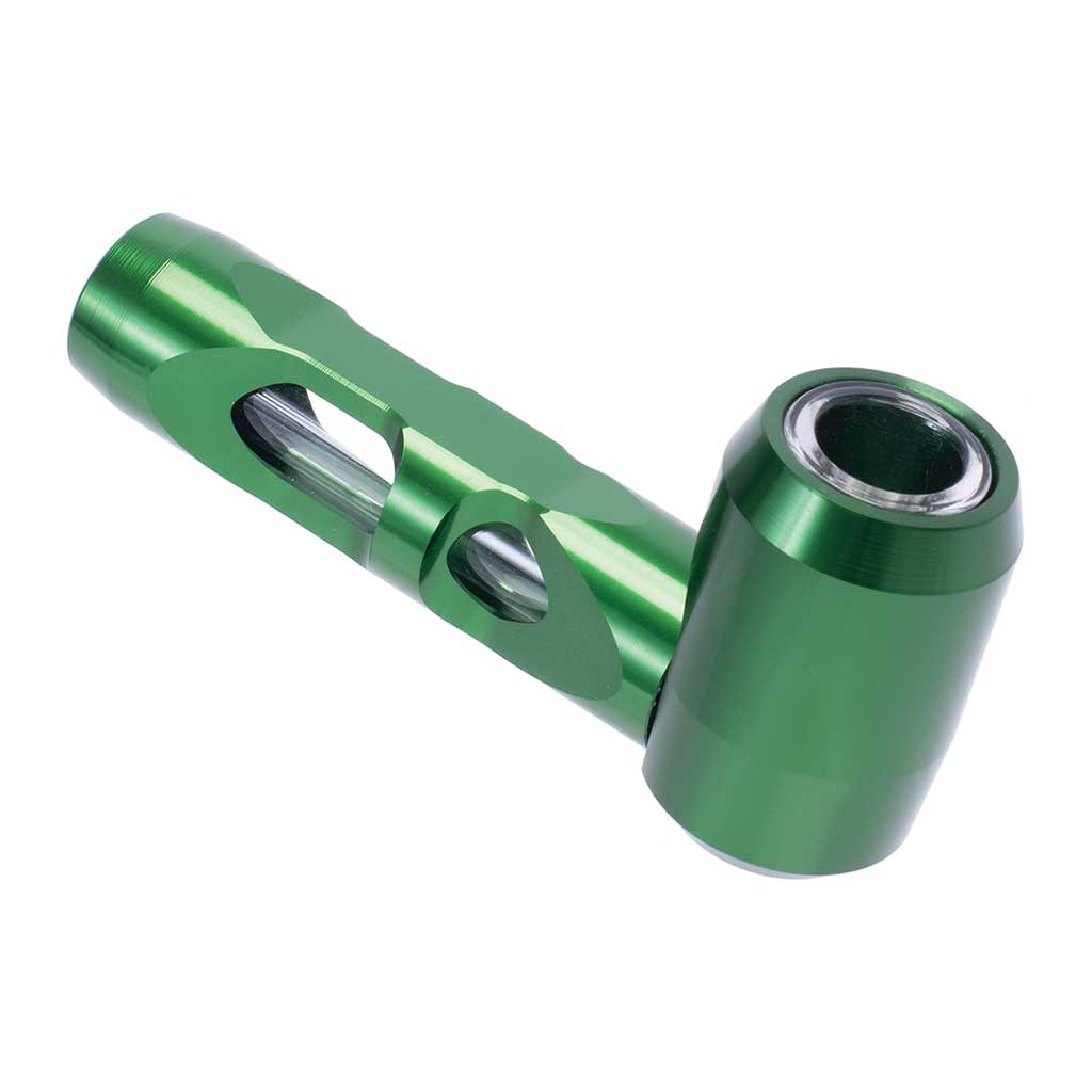 Green aluminum glass smoking pipe, side view – Online Smoke and Vape
