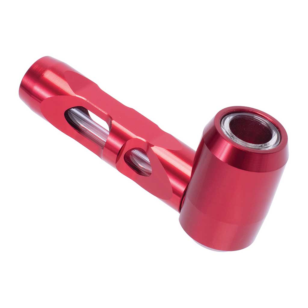 Red aluminum glass smoking pipe, angle view – Online Smoke and Vape