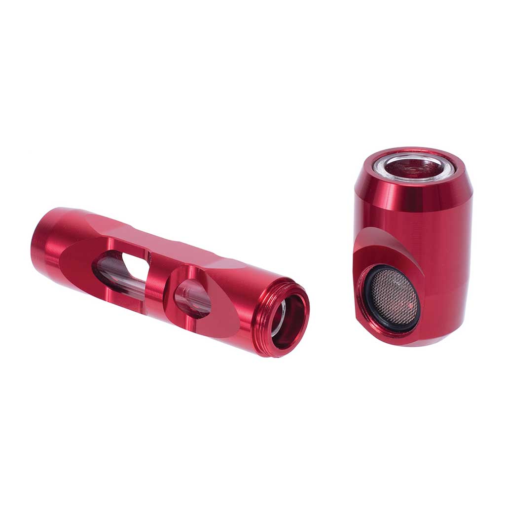 Red aluminum glass smoking pipe, side view – Online Smoke and Vape