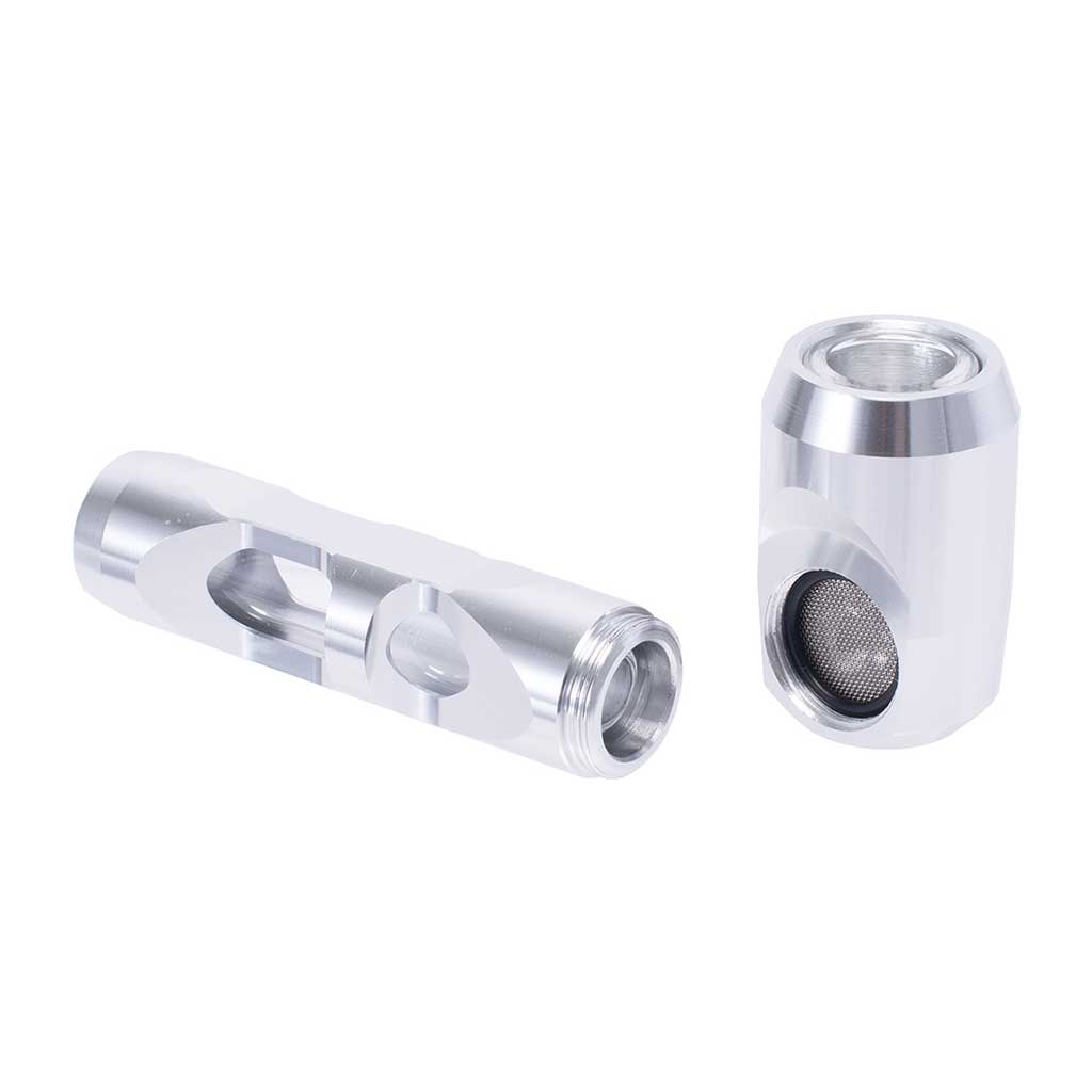 Silver aluminum glass smoking pipe, side view – Online Smoke and Vape