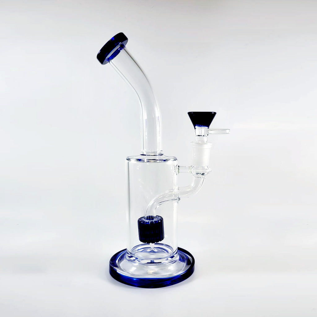 Blue bent neck dab rig with drum percolator – Online Smoke and Vape