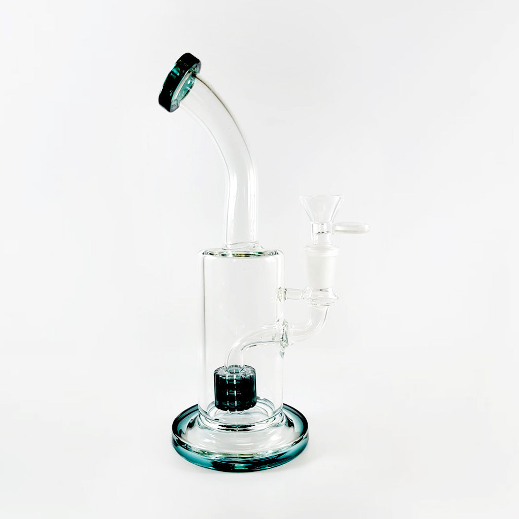Dark green bent neck dab rig with drum percolator – Online Smoke and Vape
