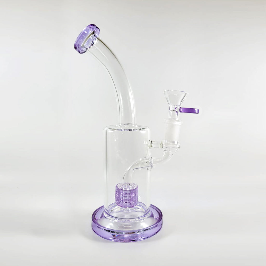 Purple bent neck dab rig with drum percolator – Online Smoke and Vape