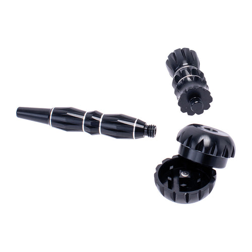 Black aluminum ribbed smoking pipe with grinder, side view – Online Smoke and Vape