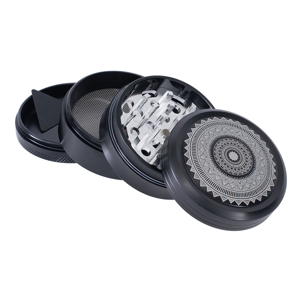 Black mandala herb grinder with kief catcher – Online Smoke and Vape
