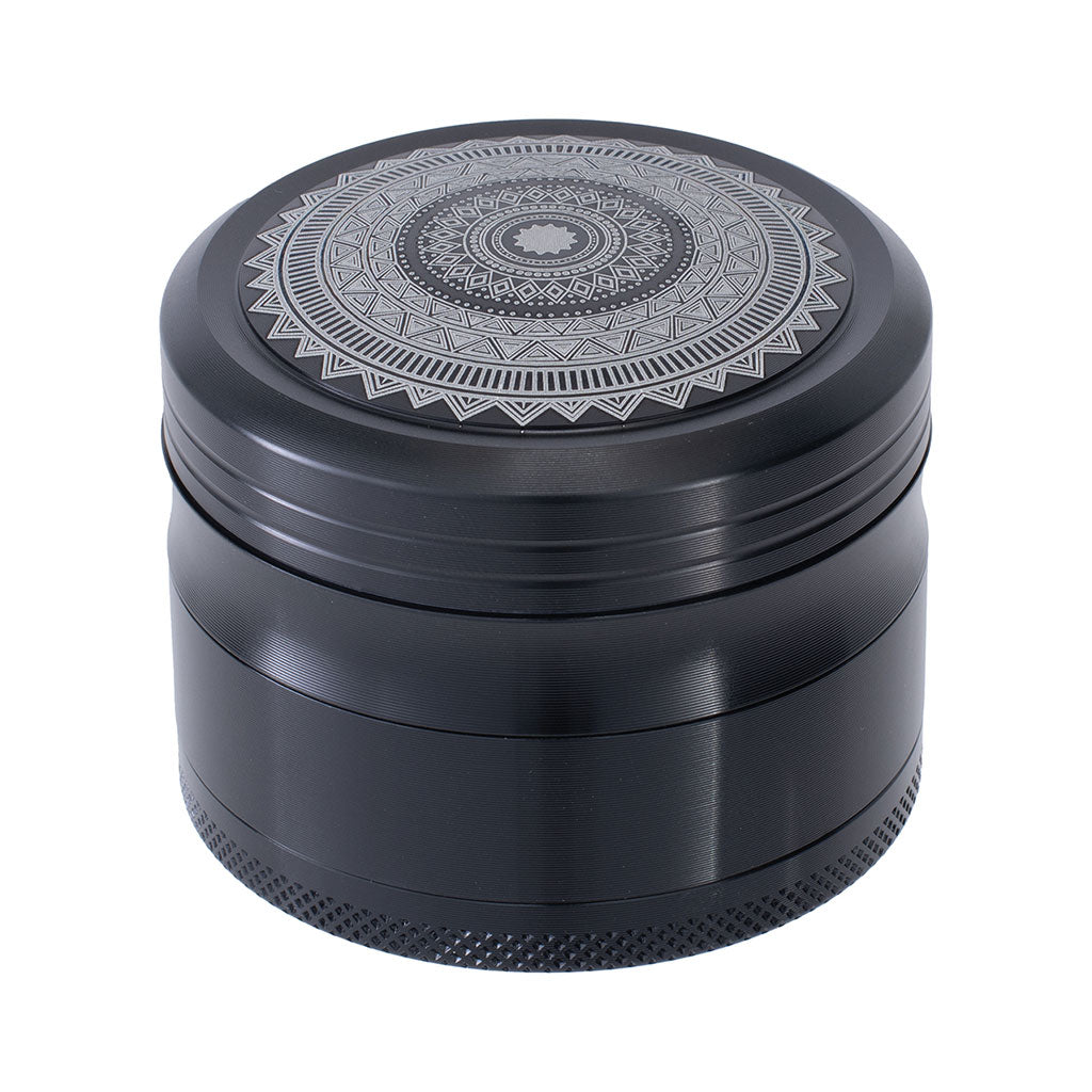 Black mandala 4-piece aluminum herb grinder – Online Smoke and Vape