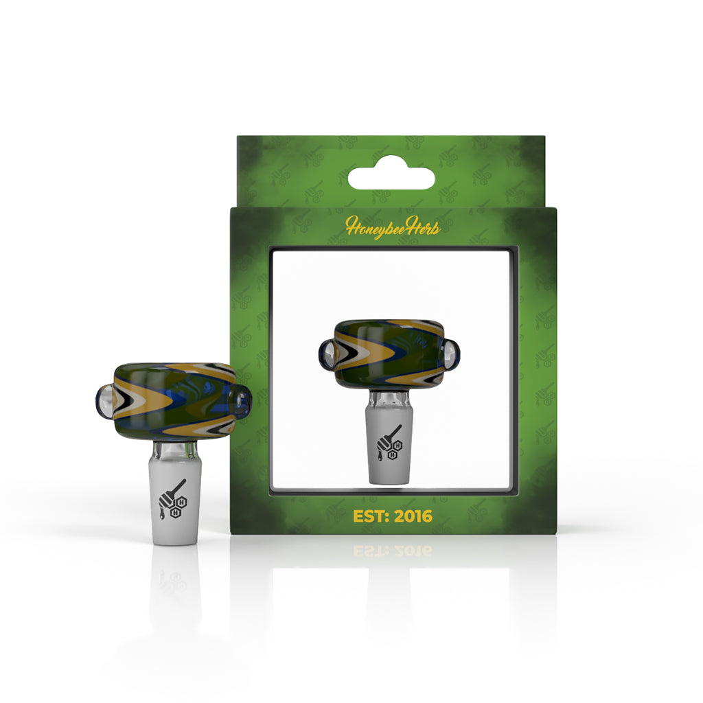 Black and yellow Basin zig zag flower bowl, packaging view – Online Smoke and Vape