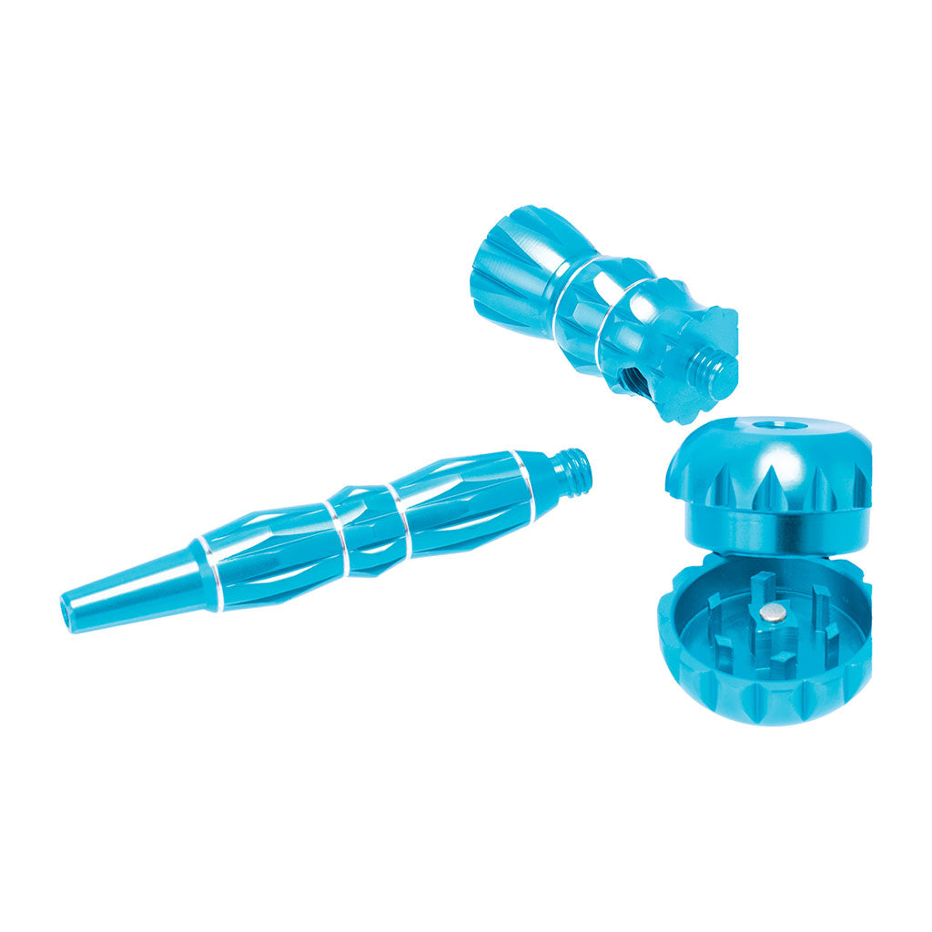 Blue aluminum ribbed smoking pipe with grinder – Online Smoke and Vape