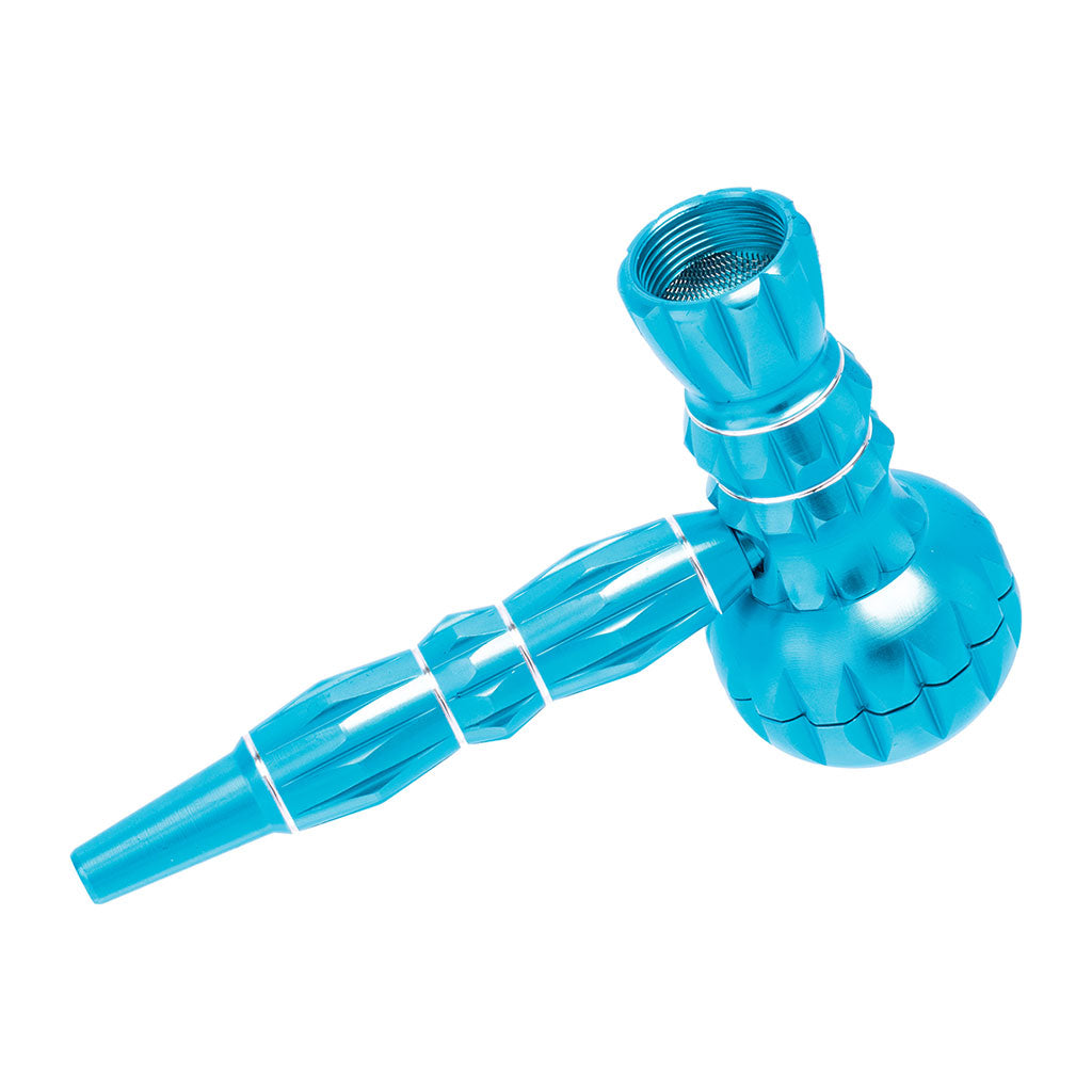 Blue aluminum smoking pipe with built-in grinder – Online Smoke and Vape