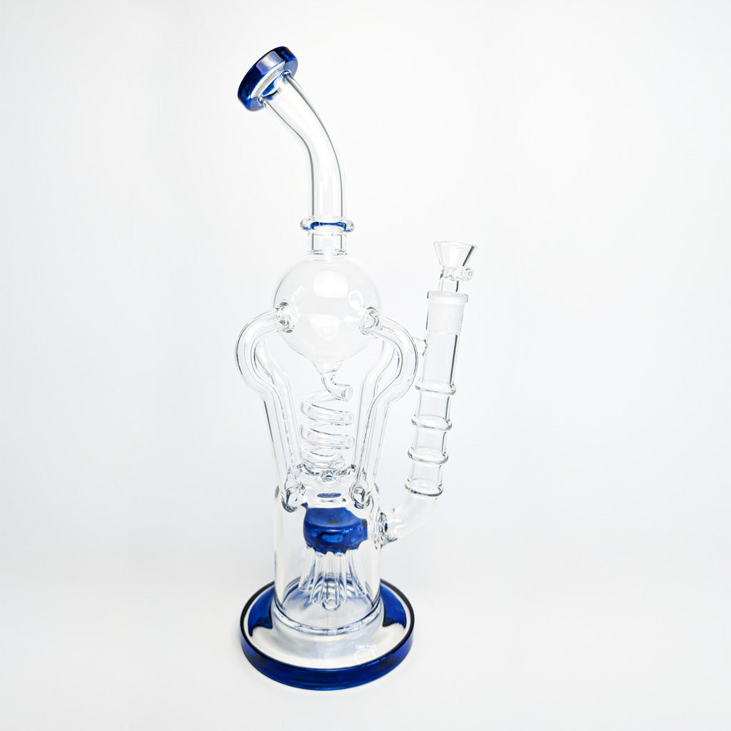 Blue coil and sprinkler tree dual perc recycler rig – Online Smoke and Vape
