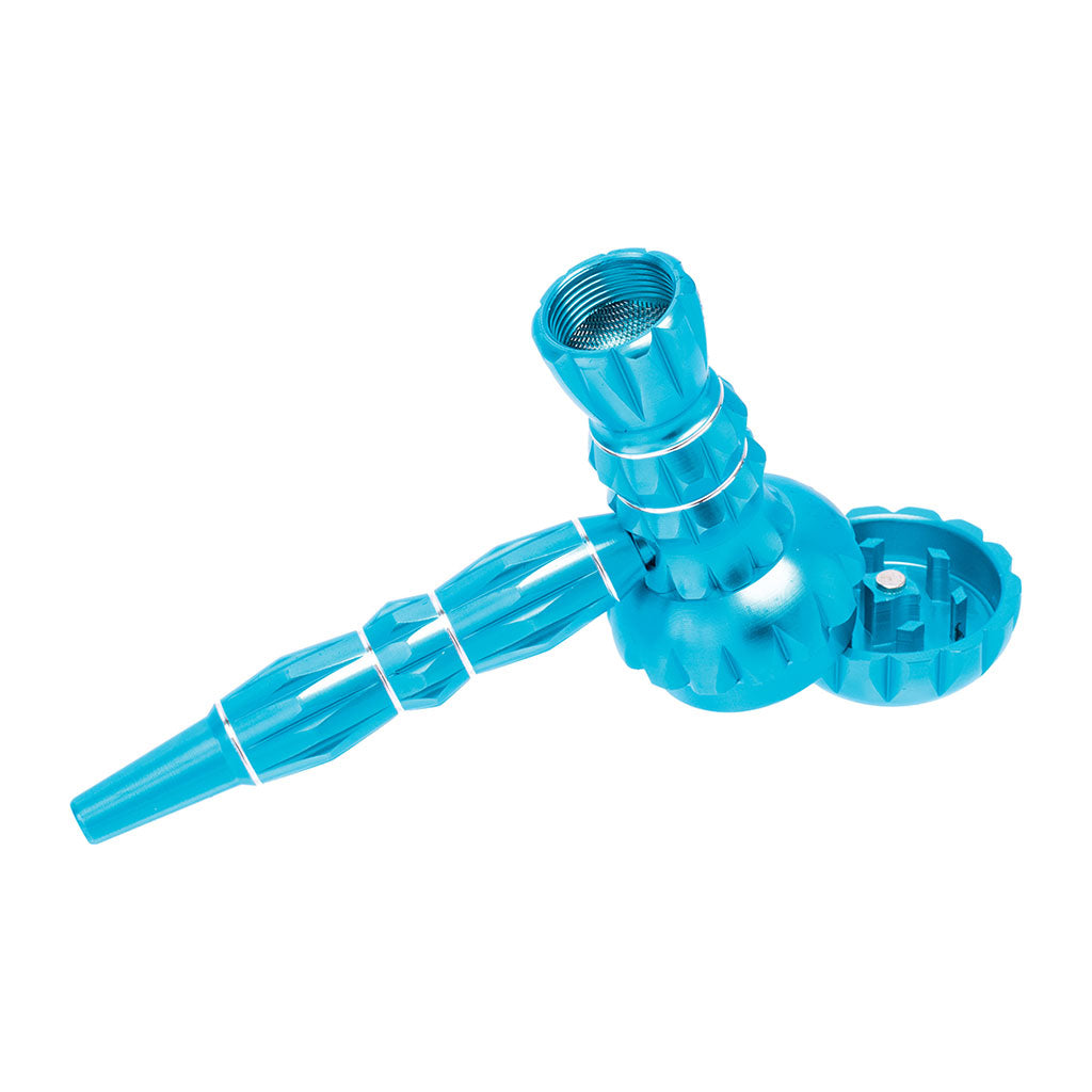 Blue ribbed aluminum smoking pipe and grinder combo – Online Smoke and Vape