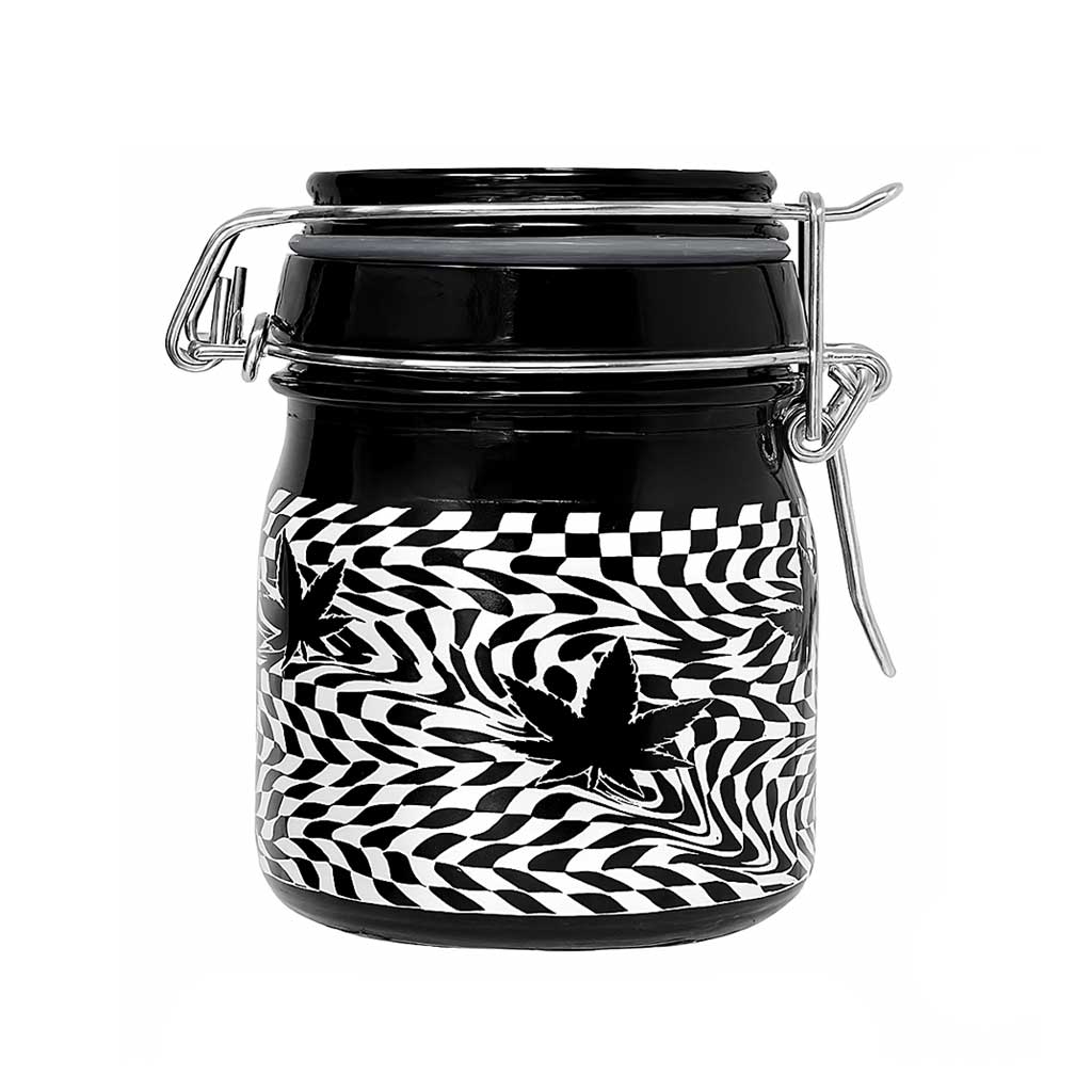 Checkerboard leaves storage jar with clamp lid, 3.5 inch – Online Smoke and Vape
