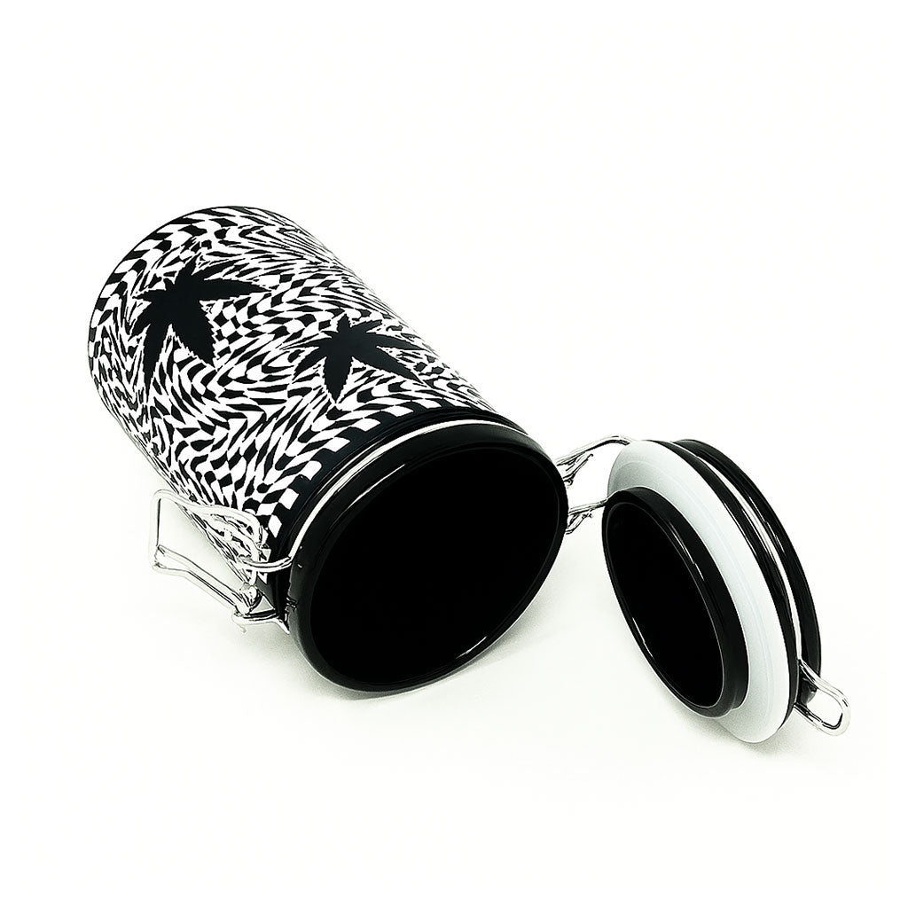 Checkerboard leaves storage jar, 6 inch, horizontal open lid – Online Smoke and Vape