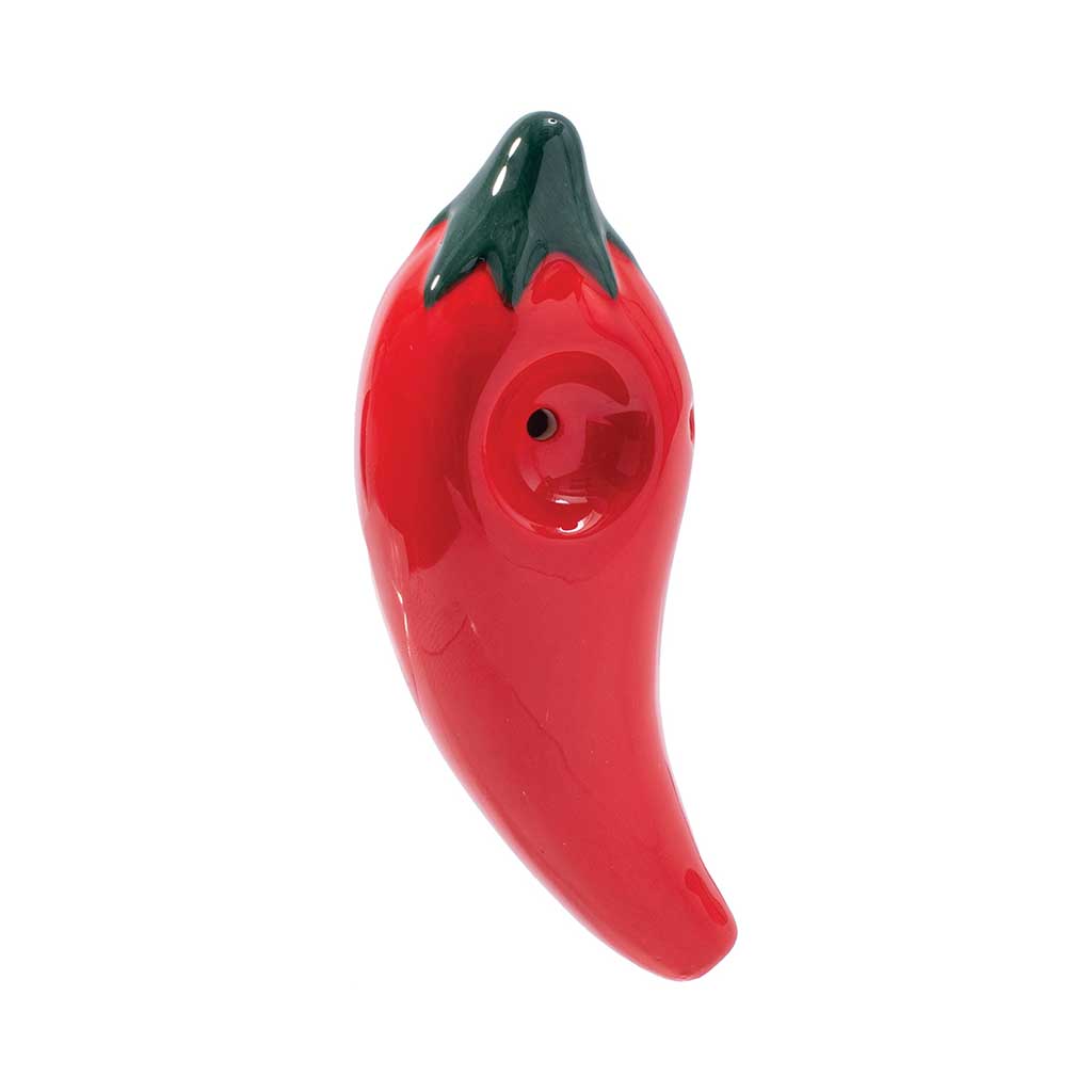 Red chili pepper ceramic hand pipe, front view – Online Smoke and Vape
