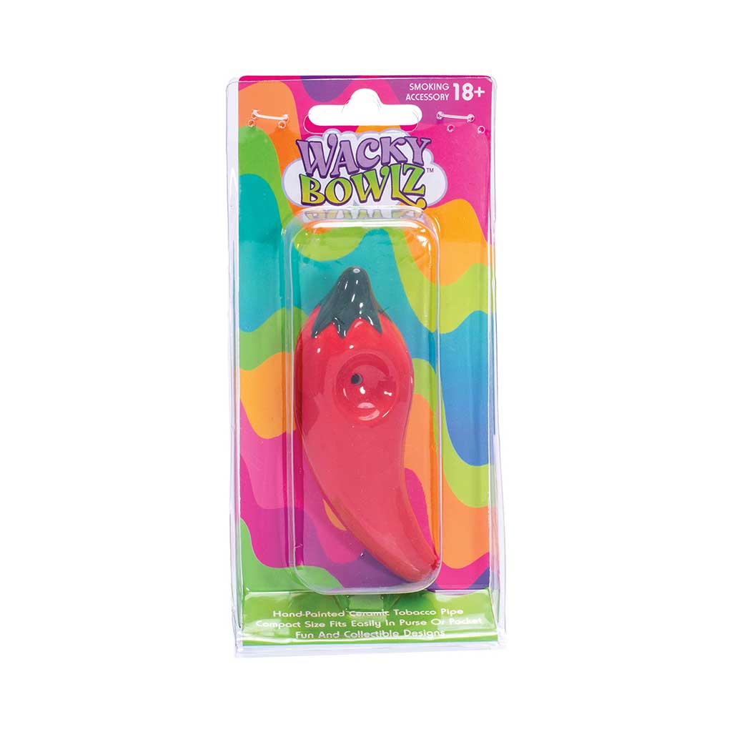 Chili pepper ceramic pipe by Wacky Bowlz in retail packaging – Online Smoke and Vape