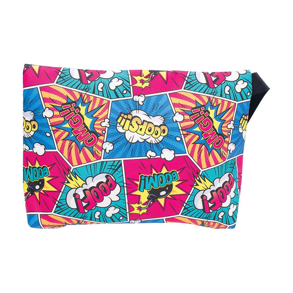 Comic-print smell-proof bag 11x7.5in, back view – Online Smoke and Vape