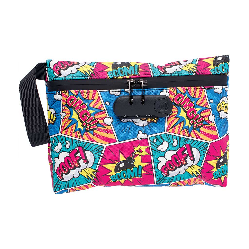 Comic-print smell-proof bag 11x7.5in, front view – Online Smoke and Vape