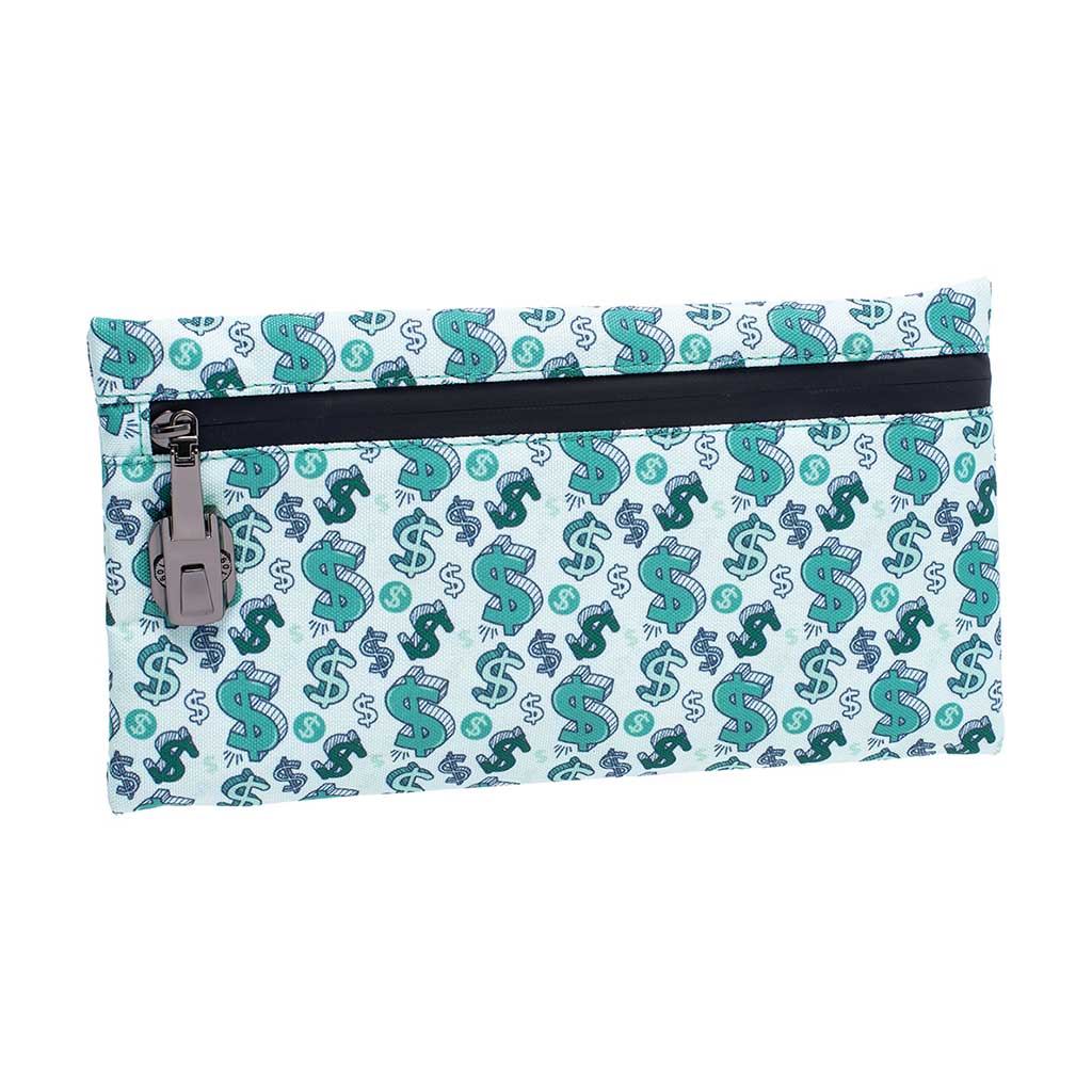 Dollar-sign print smell-proof pouch 11x6in, front view – Online Smoke and Vape