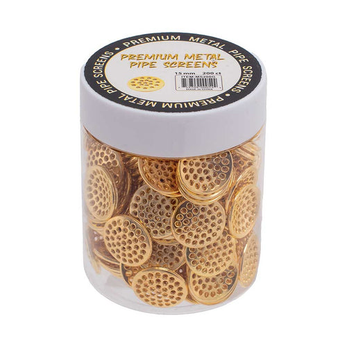 Gold 15mm metal pipe screens, 200-count jar – Online Smoke and Vape