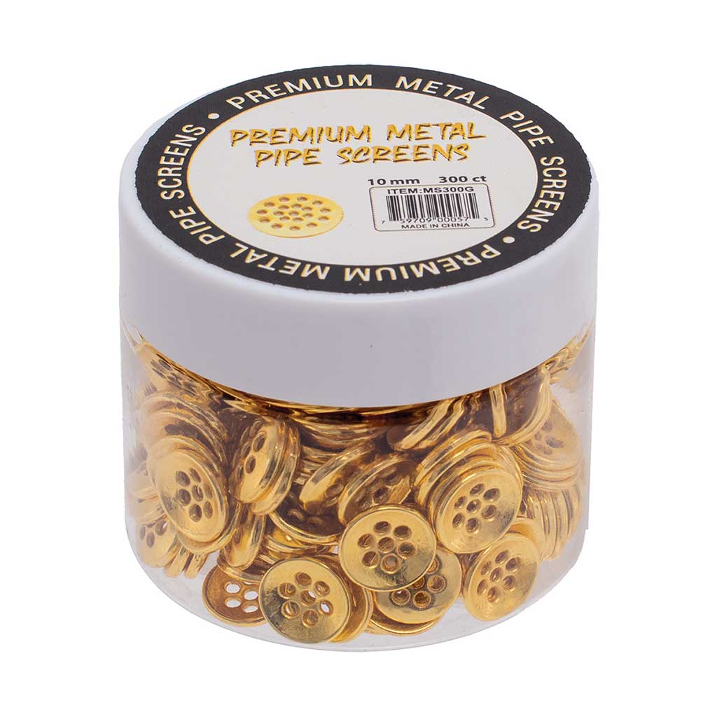 Gold 10mm metal pipe screens, 300-count jar – Online Smoke and Vape