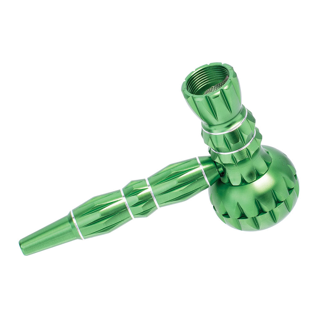 Green aluminum ribbed smoking pipe with grinder – Online Smoke and Vape