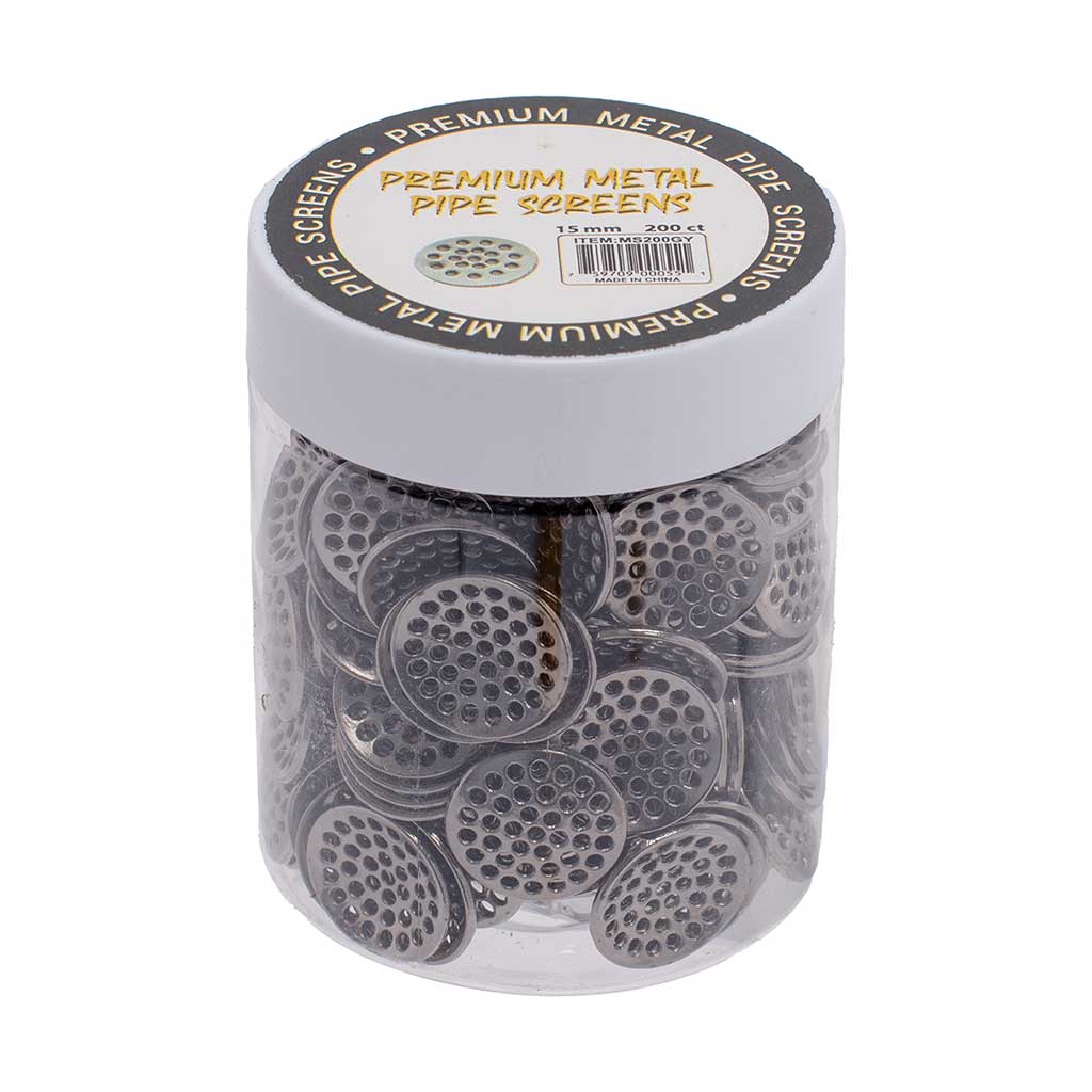 Grey 15mm metal pipe screens, 200-count jar – Online Smoke and Vape